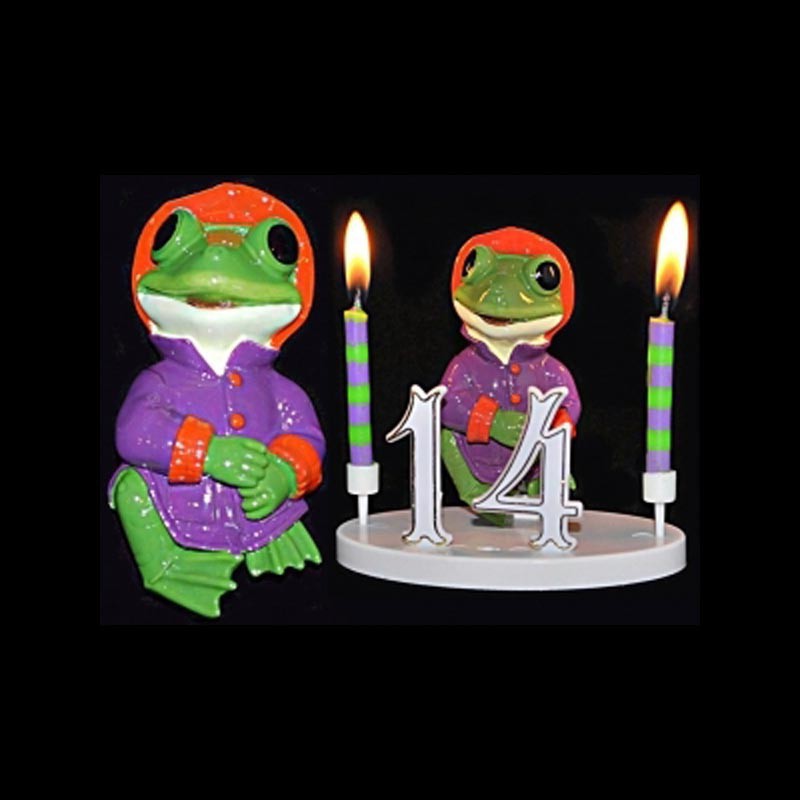 La grenouille du bonheur violette pour anniversaire
