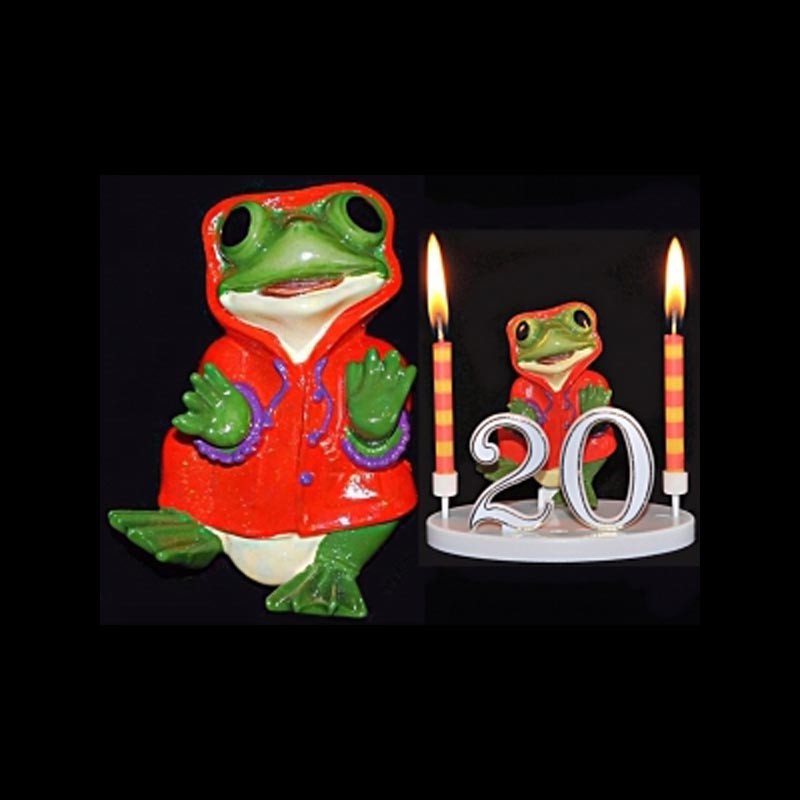 La grenouille du bonheur rose/orange pour anniversaire